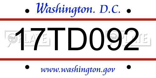17TD092 District Of Columbia License Plate