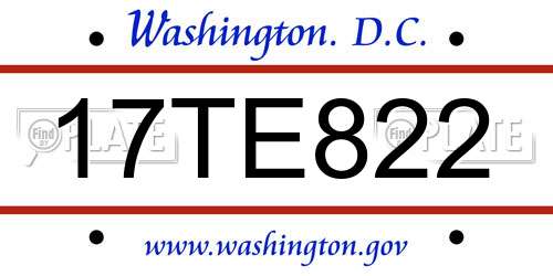 17TE822 District Of Columbia License Plate