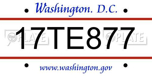 17TE877 District Of Columbia License Plate