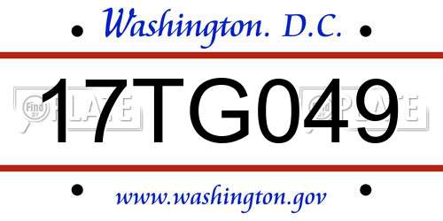 17TG049 District Of Columbia License Plate