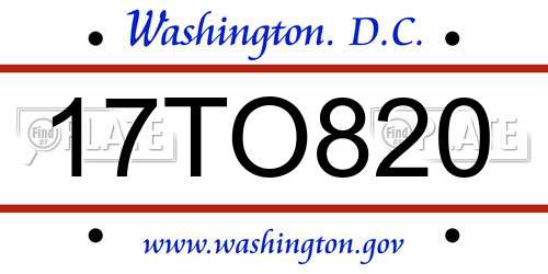17TO820 District Of Columbia License Plate