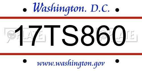 17TS860 District Of Columbia License Plate