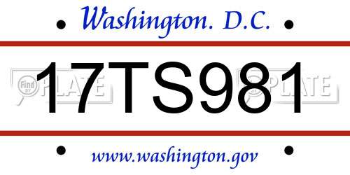 17TS981 District Of Columbia License Plate