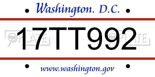 17TT992 District Of Columbia License Plate