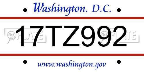 17TZ992 District Of Columbia License Plate
