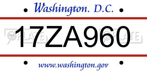 17ZA960 District Of Columbia License Plate