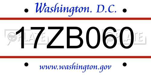 17ZB060 District Of Columbia License Plate