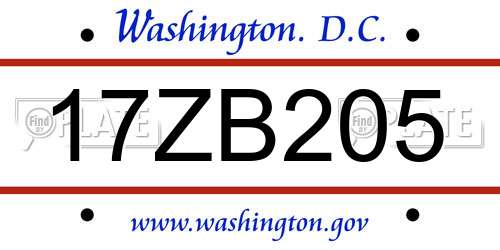 17ZB205 District Of Columbia License Plate