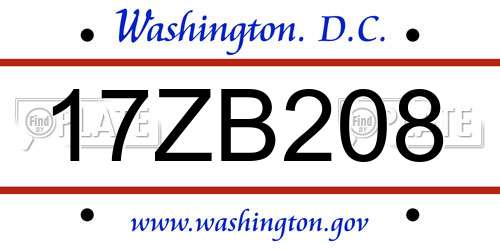 17ZB208 District Of Columbia License Plate