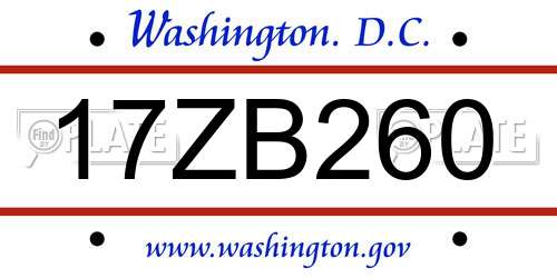 17ZB260 District Of Columbia License Plate