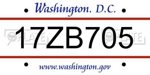 17ZB705 District Of Columbia License Plate