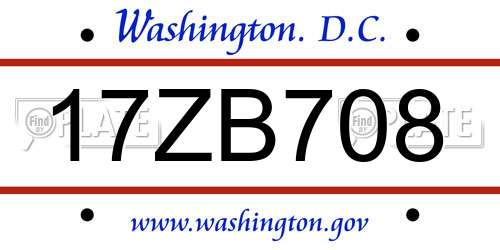 17ZB708 District Of Columbia License Plate