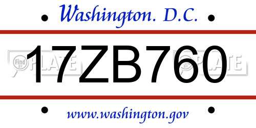 17ZB760 District Of Columbia License Plate