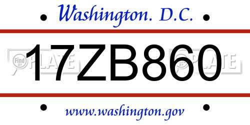17ZB860 District Of Columbia License Plate