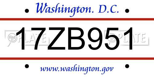 17ZB951 District Of Columbia License Plate