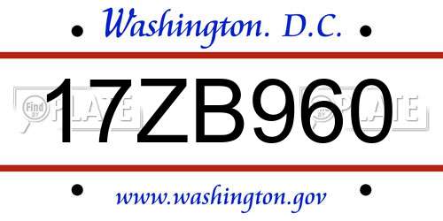 17ZB960 District Of Columbia License Plate