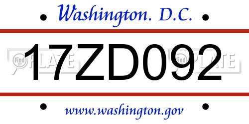 17ZD092 District Of Columbia License Plate