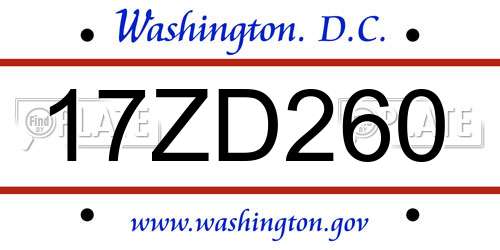 17ZD260 District Of Columbia License Plate