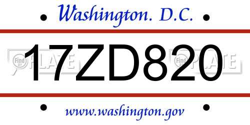 17ZD820 District Of Columbia License Plate