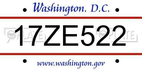 17ZE522 District Of Columbia License Plate