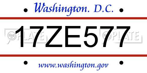 17ZE577 District Of Columbia License Plate
