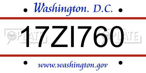 17ZI760 District Of Columbia License Plate