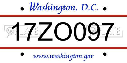 17ZO097 District Of Columbia License Plate