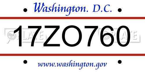 17ZO760 District Of Columbia License Plate