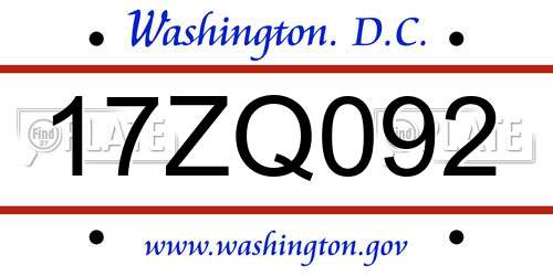 17ZQ092 District Of Columbia License Plate