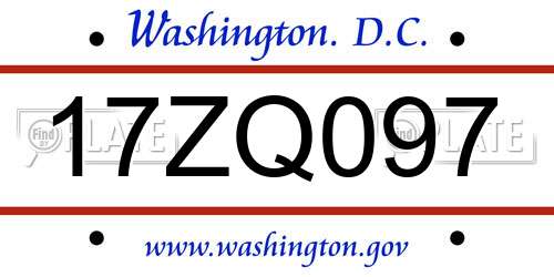 17ZQ097 District Of Columbia License Plate