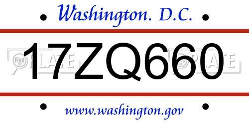 17ZQ660 District Of Columbia License Plate