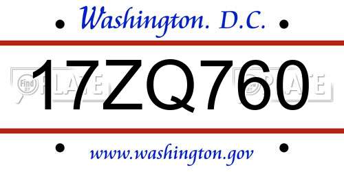 17ZQ760 District Of Columbia License Plate