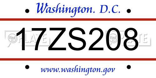 17ZS208 District Of Columbia License Plate