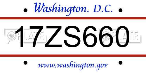 17ZS660 District Of Columbia License Plate