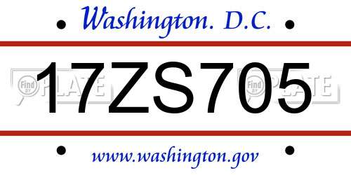 17ZS705 District Of Columbia License Plate