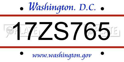 17ZS765 District Of Columbia License Plate