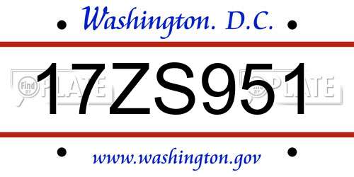 17ZS951 District Of Columbia License Plate
