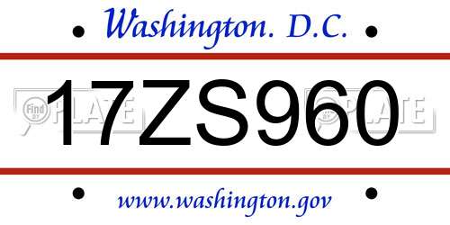 17ZS960 District Of Columbia License Plate