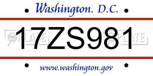 17ZS981 District Of Columbia License Plate