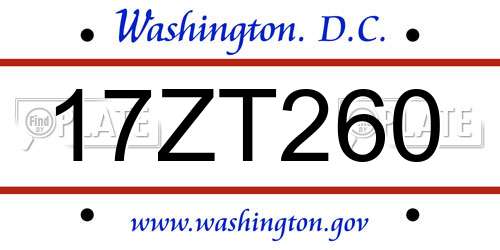 17ZT260 District Of Columbia License Plate