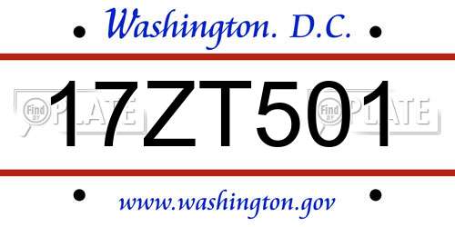 17ZT501 District Of Columbia License Plate