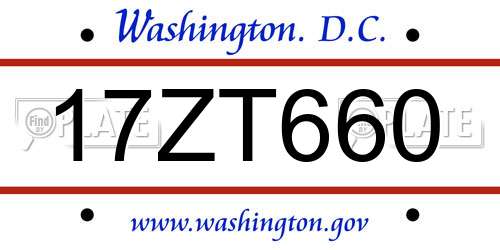 17ZT660 District Of Columbia License Plate