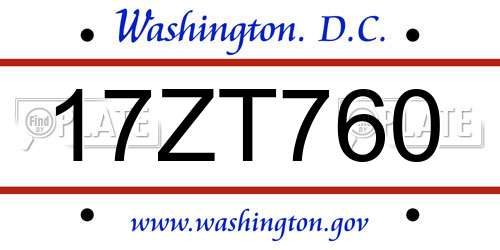 17ZT760 District Of Columbia License Plate