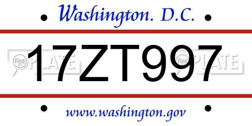 17ZT997 District Of Columbia License Plate