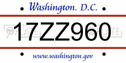 17ZZ960 District Of Columbia License Plate