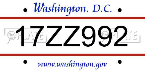 17ZZ992 District Of Columbia License Plate