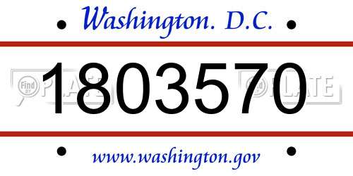 1803570 District Of Columbia License Plate