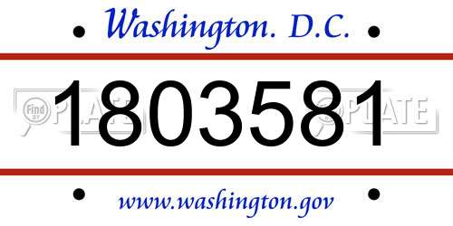 1803581 District Of Columbia License Plate