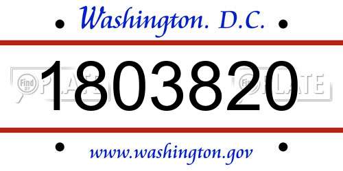 1803820 District Of Columbia License Plate