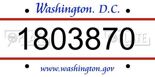 1803870 District Of Columbia License Plate